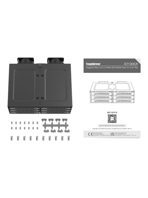 Icy dock ToughArmor MB118VP-B - storage enclosure - 6 x U.2/U.3 NVMe SSD mobile rack for 5.25"â bay with SlimSAS SFF-8654 8i - PCIe 4.0 - PCIe 4.0 Harddisk tilbehoer